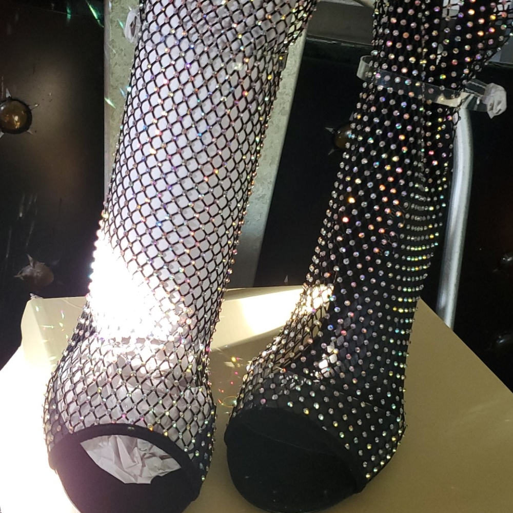 Fishnet Stiletto Sandals - Picture 11 of 13